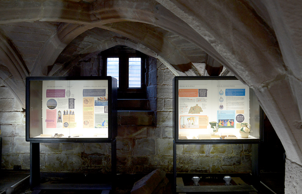 Birkenhead Priory exhibition graphics in situ