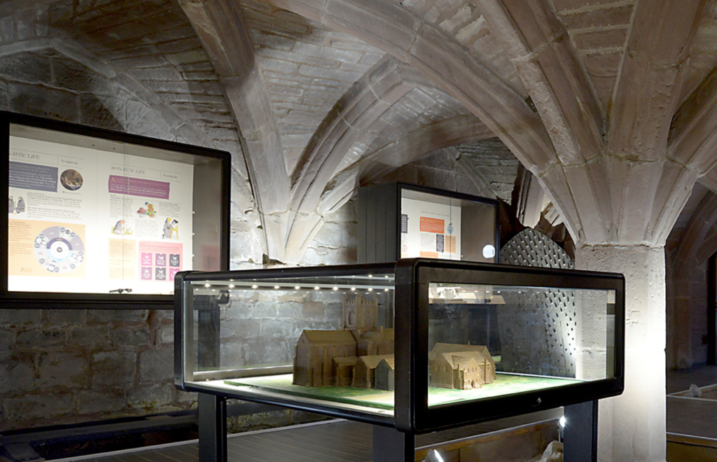 Birkenhead Priory exhibition graphics in situ